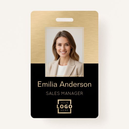 Medewerker Foto ID QR Code Logo Zwart geborsteld G Badge (Voorkant)