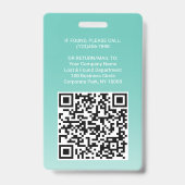 Medewerker Foto ID QR Code Uw Logo Blauwgroen Blau Badge (Back)
