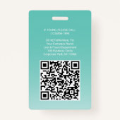 Medewerker Foto ID QR Code Uw Logo Blauwgroen Blau Badge (Achterkant)