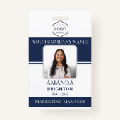 Medewerker Foto Logo QR Code Navy Blauw Wit Badge (Voorkant)