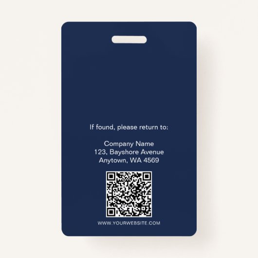 Medewerker Foto Logo QR Code Navy Blauw Wit Badge (Achterkant)