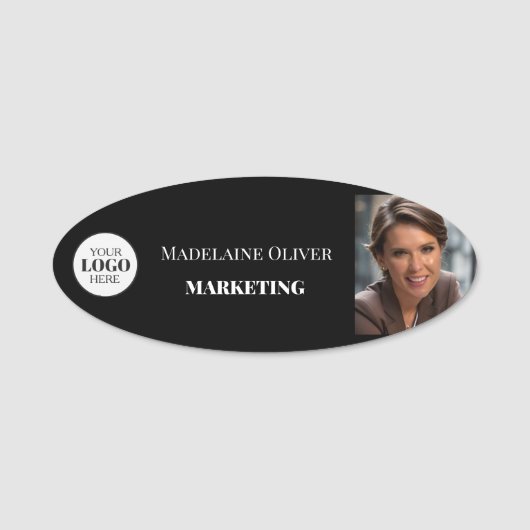 Medewerker Foto Logo Zwart Wit Eenvoudig Naamplaatje (Voorkant)