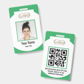 Medewerker Foto Naam Bedrijfslogo QR-code Groen Badge (Voor- en achterkant)
