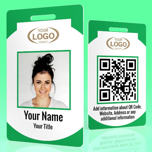 Medewerker Foto Naam Bedrijfslogo QR-code Groen Badge