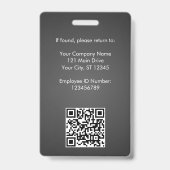 Medewerker Foto QR Code Business Logo Grijs ID Badge (Achterkant)