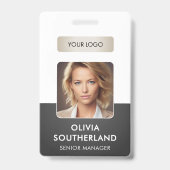 Medewerker Foto QR Code Business Logo Grijs ID Badge (Voorkant)