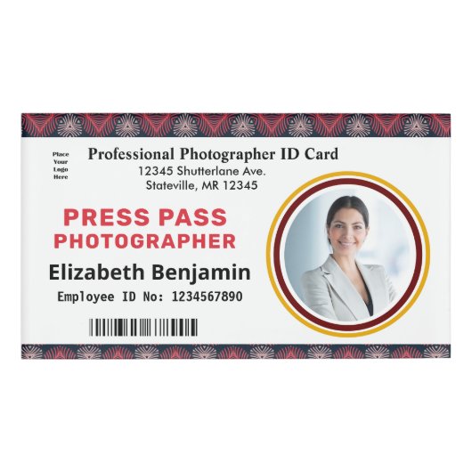 Medewerker Fotograaf Pass Logo ID Custom Naambadge (Voorkant)