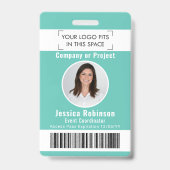 Medewerker Fotoidentificatie Barcode Logo Teal Toe Badge (Voorzijde)