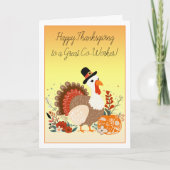 Medewerker Happy Thanksgiving Turkije Folk Art Kaart (Voorkant)
