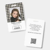 Medewerker ID Bedrijf Logo QR Houndstooth Off-Whit Badge (Voor- en achterkant)