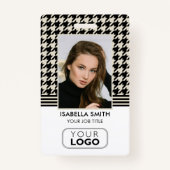 Medewerker ID Bedrijf Logo QR Houndstooth Off-Whit Badge (Voorkant)