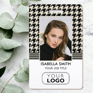 Medewerker ID Bedrijf Logo QR Houndstooth Off-Whit Badge