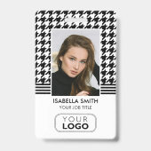 Medewerker ID Bedrijf Logo QR Houndstooth White Badge (Voorkant)