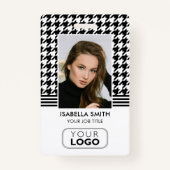 Medewerker ID Bedrijf Logo QR Houndstooth White Badge (Voorkant)