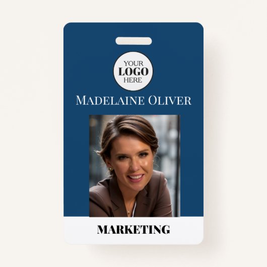 Medewerker ID Foto QR Code Blue Logo Badge (Voorkant)