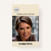 Medewerker ID Foto QR Code Cream Logo Badge (Voorkant)