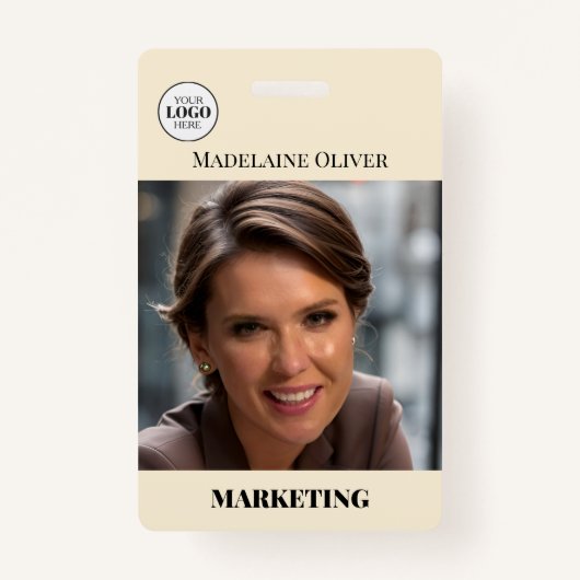 Medewerker ID Foto QR Code Cream Logo Badge (Voorkant)