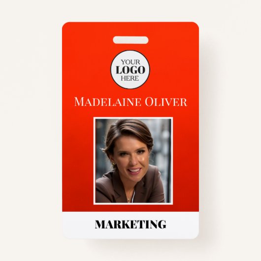 Medewerker ID Foto QR Code Rood Logo Badge (Voorkant)