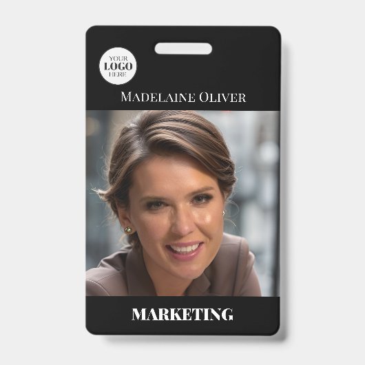 Medewerker ID Foto QR Code Zwart Logo Badge (Voorkant)