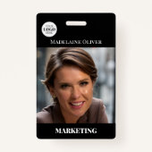 Medewerker ID Foto QR Code Zwart Logo Badge (Voorkant)