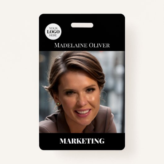 Medewerker ID Foto QR Code Zwart Logo Badge (Voorkant)