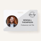 Medewerker ID minimalist Grey Custom logo QR code Badge (Voorkant)