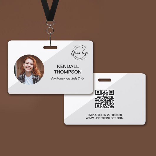 Medewerker ID minimalist Grey Custom logo QR code Badge