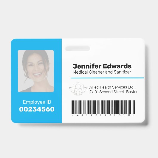 Medewerker identificatie ID barcode foto blauw Badge (Voorzijde)