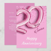 Medewerker Jubileum 20 jaar Roze Ballon Kaart (Voorkant / Achterkant)
