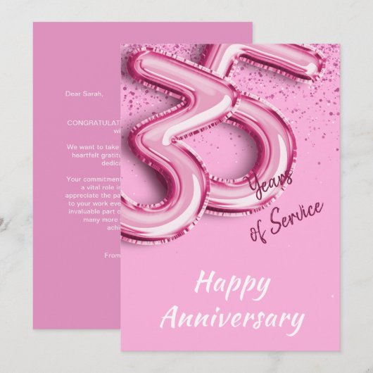 Medewerker Jubileum 35 jaar Roze Ballon Kaart (Voorkant / Achterkant)