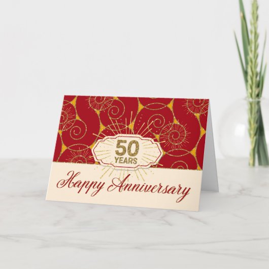Medewerker Jubileum 50 jaar - Red Swirls Kaart (Voorkant)