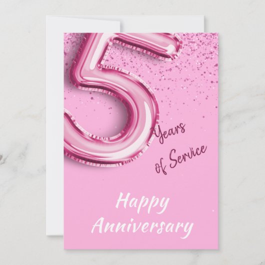 Medewerker Jubileum 5 jaar Roze Ballon Kaart (Voorkant)