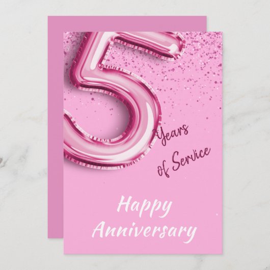 Medewerker Jubileum 5 jaar Roze Ballon Kaart (Voorkant / Achterkant)