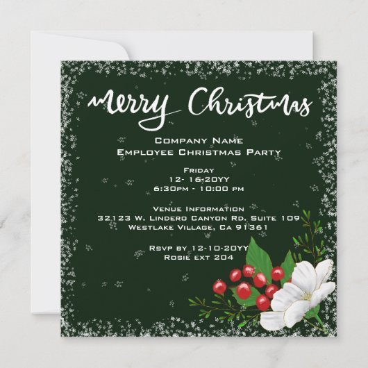 Medewerker Kerstmis Donkergroene rode bessen Sneeu Kaart (Voorkant)