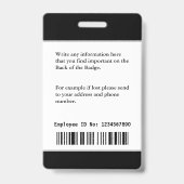 Medewerker Naam Foto Logo Perskaart Pasje ID Badge (Achterkant)