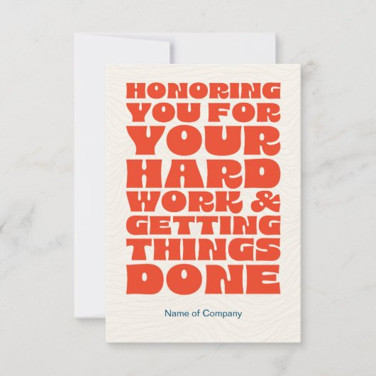 Medewerker Personeel Dank u Waardering Kaart (Voorkant)