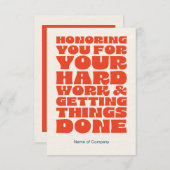 Medewerker Personeel Dank u Waardering Kaart (Voorkant / Achterkant)