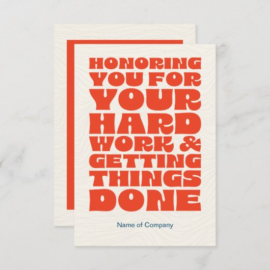 Medewerker Personeel Dank u Waardering Kaart (Voorkant / Achterkant)