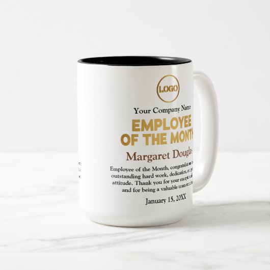 Medewerker van de maand Waardering | Goud en zwart Tweekleurige Koffiemok (Voorkant rechts)