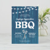 Medewerker Waardering BBQ Rustieke Blauwe Uitnodig Kaart (Staand voorkant)