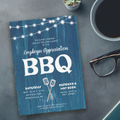 Medewerker Waardering BBQ Rustieke Blauwe Uitnodig Kaart