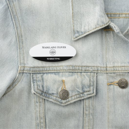 Medewerker Witte Zwarte Logo Eenvoudig Naamplaatje (In situ)