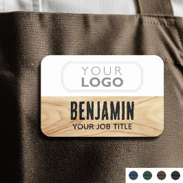 Medewerker Woodgrain Rustic Company Logo Black Naamplaatje