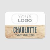 Medewerker Woodgrain Rustic Company Logo Blue Naamplaatje (Voorkant)