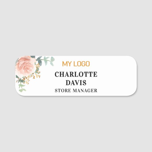 Medewerker Zakelijk logo roos gouden bloemen Naamplaatje (Voorkant)