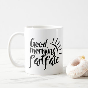Medewerker, zonneochtend, humoristische koffiecade koffiemok