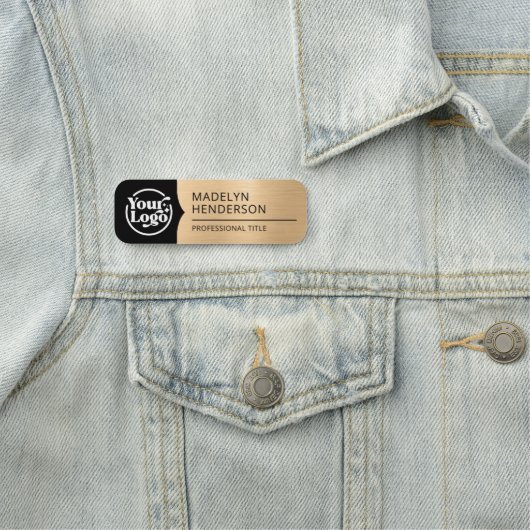 Medewerker Zwart Metallic Licht Goud Logo Magnetis Naamplaatje (In situ)