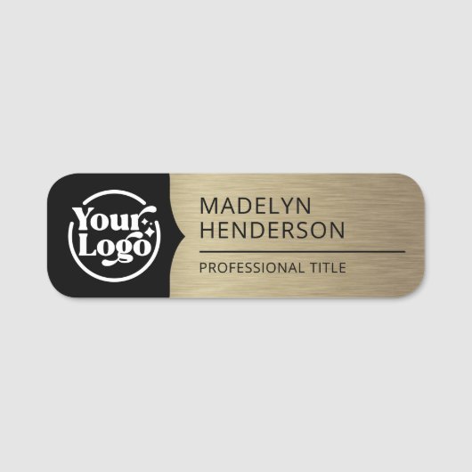 Medewerker Zwart Metallic Oud Goud Logo Magnetisch Naamplaatje (Voorkant)