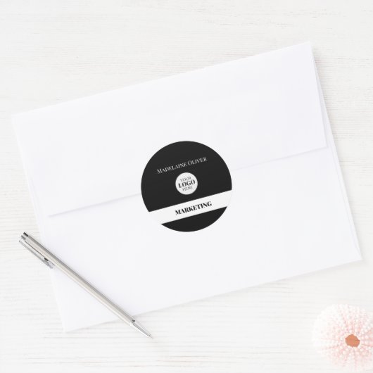 Medewerker Zwart Wit Logo Eenvoudig Ronde Sticker (Envelop)