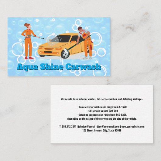 Medewerkers van de wasstraat | Zeepbellen Visitekaartje (Voorkant / Achterkant)